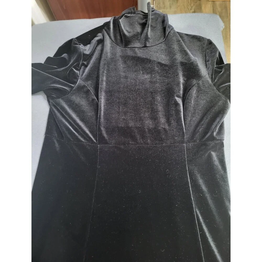 Vintage High Neck Women's Black Velvet Maxi Dress Witchy Goth y2k No Size - Picture 5 of 8